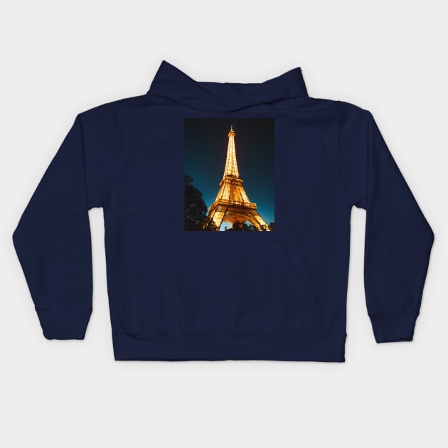 Eiffel Tower lit up at night in Paris France beautiful picture of The Iron Lady in lights Kids Hoodie by The Boho Cabana